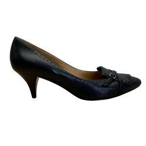 Brooks Brothers Women’s Black Leather Fringe & Buckle Pointed Toe Heels Size 6.5